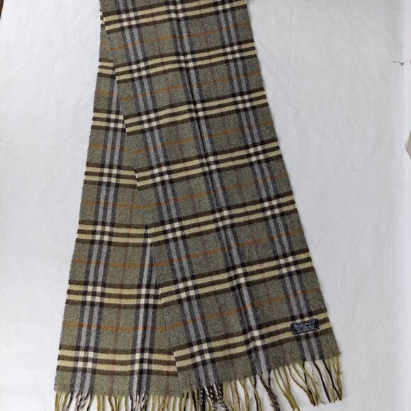 Burberry Accessories - Vintage Burberrys Green Check 100% Lambswool Scarf Made in England